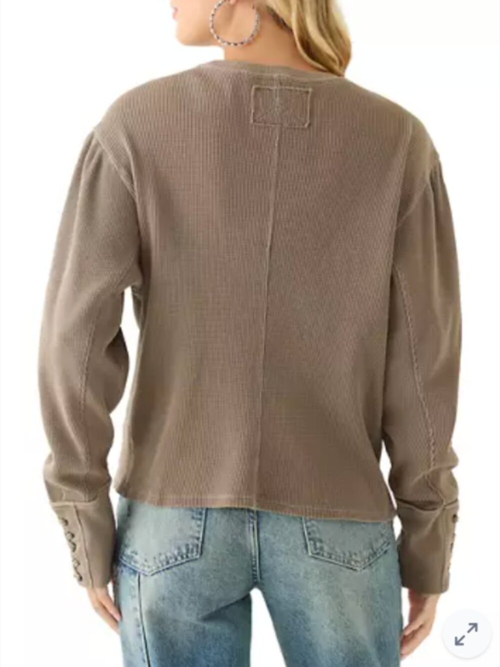 Free People Lapis Cuff Crew Neck Long Sleeve T-Shirt Waffle Knit Taupe Dune XS - Picture 3 of 9